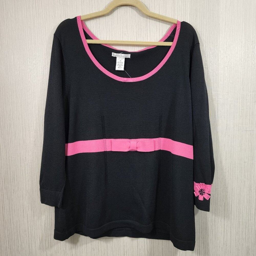 Fashion Instinct NWOT 3/4‎ sleeve lightweight knit sweater w/ bow and Daisy 1X